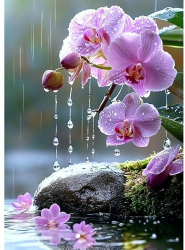CEOVR Blumen Diamond Painting Bilder Kit Erwachsene,5D Diamond-painting 30x40cm,Diamant Art Set,Eine Orchidee im Regen