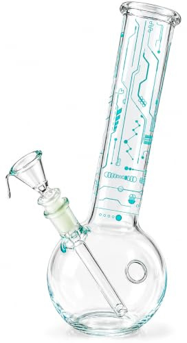 Bong Glasbong Bongpfeife Glas Mini Bong Kopf mit Kugel Smoke Water Pipe | 20cm hoch 8,5cm mit Sieb Flasche Rauchen Wasserpfeife chillum Tabak Pfeifen und Tron Optik (Futuristic)