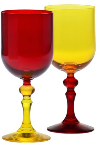 KROSNO – Verres colorés pour vin rouge et blanc, mocktails et eau – 2 x 300 ml – Collection Bubble – Rouge et Jaune – Cristal sans plomb – Peints à la main