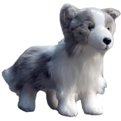 SMJWH Realistisches Border Collie Plüschtier, niedliches grau-weißes Stofftier, weiches Kuscheltier, Geschenk for