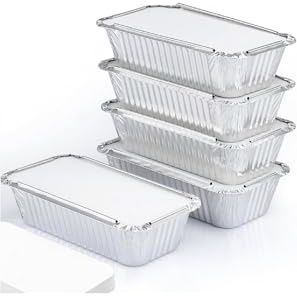 125 Large Aluminium Disposable Reusable Foil Food Container with Lids, 600 milliliters, Silver Pack of 125 Tin Foil Food Trays with Lids | NO6A | 20.5x11x5.5cm | Silver Takeout Container Pans Takeaway
