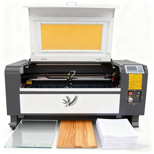 100W Schnitzmaschine Laser Graviermaschine CO2 900x600mm Doppelte Plattform mit Klingenplattform Lasergraviermaschine CO2 Laser Engraving Maschine Lasergravur Maschine Faltbare Beine mit Ruida Panel