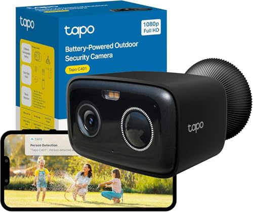 Tapo C401 Telecamera WiFi Esterno Senza Fili, Full HD 1080P, Batteria 5200mAh fino a 180 Giorni, Visione Notturna a Colori, Rilevamento Persone AI Gratuito, Allarme Sonoro e Luminoso, Archiviazione Lo