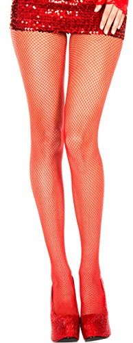 PrettyLoveHose Collant Résille Classique (Noir, Beige, Blanc, Marron, Jaune, Bleu, Rose, Rouge, Vert) (Rouge)