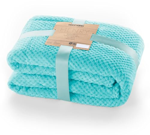 DecoKing Kuscheldecke 220x240 cm türkis Decke Microfaser Wohndecke Tagesdecke Fleece weich sanft kuschelig skandinavischer Stil cyanblau Henry