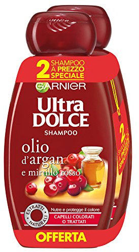 Garnier Ultra Dolce Shampoo all'Olio di Argan e Mirtillo Rosso per Capelli Colorati, senza Parabeni, Estratti Naturali - 3 confezioni da 300 ml