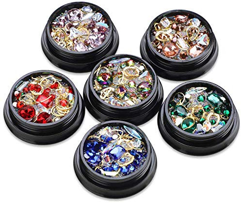 MWOOT Piedras de Uñas (6 Cajas), Diamantes de Imitación para Arte de Uñas, Piedras de Cristal para Decoración del Arte de Bricolaje - Nails Art Rhinestone Kits de Decoración para Manicura