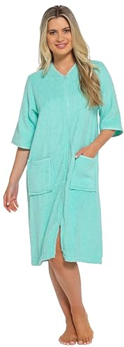 Daisy Dreamer Women's Terry Zip Through Robe 100% Cotton Towelling Dressing Gown Ladies Bath Robes, Mint, 20-22