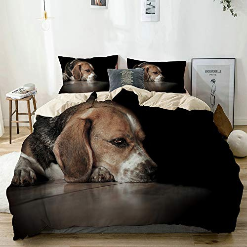 MAYBELOST Bettwäsche-Set,Mikrofaser Beige,Beagle Hund zurückhaltendes Porträt,1 Bettbezug 135x200 + 2 Kopfkissenbezug