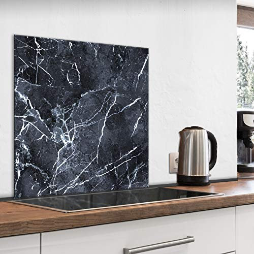 murando Glass Splashback for Kitchen Backsplash Cooker Protector Tempered Glass Decorative Wall Art Panel Heat Resistant Graphic 80x80 cm / 32x32 Marble Stone look f-B-0303-aq-a