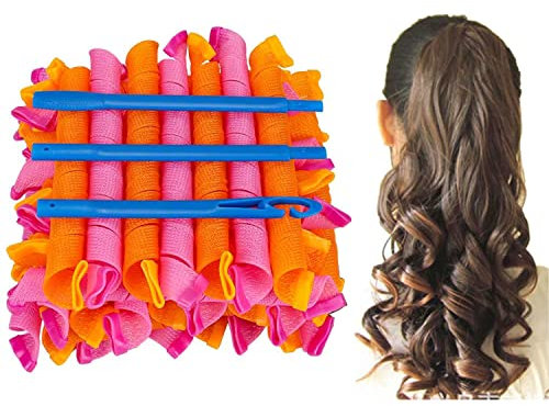 SVNLIR Manuelle Lockenwickler,Lockenwickler üBer Nacht, Aus Kunststoff, Mit Friseurwerkzeug, FüR Damen, 65 cm, Orange Und Rosa, 18 StüCk