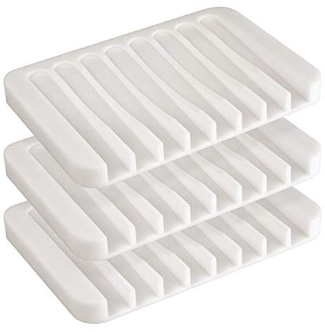 Ulable Portasapone in silicone per doccia, a cascata, autodrenante, per bagno e cucina, confezione da 3 (bianco)