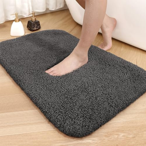 Color G Badezimmerteppich 60 x 90cm, rutschfest Badematte, Badvorleger rutschfest waschbar, Badteppich Saugfähig Flauschig, Badematten Badteppiche für Badezimmer Badewanne (Dunkelgrau)