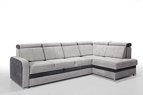 Robin Glen Ecksofa mit Schlaffunktion Bettkasten Kopfstützen Abnehmbare Rückenkissen Sofa L-Form Schlafsofa Freistehende Eckcouch Schlafcouch Wohnzimmermöbel Wohnlandschaft Rechts Silber