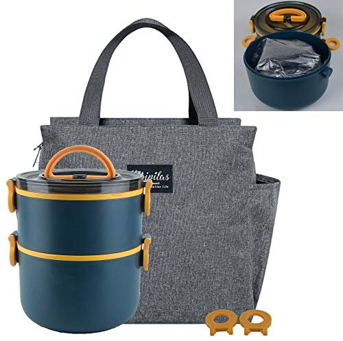 LUNALING Fiambrera Loncheras a Prueba De Fugas.Fiambrera De Trabajo Portátil De 2 Capas De 1600Ml.Con Bolsa Aislante. Se Puede Calentar En La Microondas.Oficina,Escuela