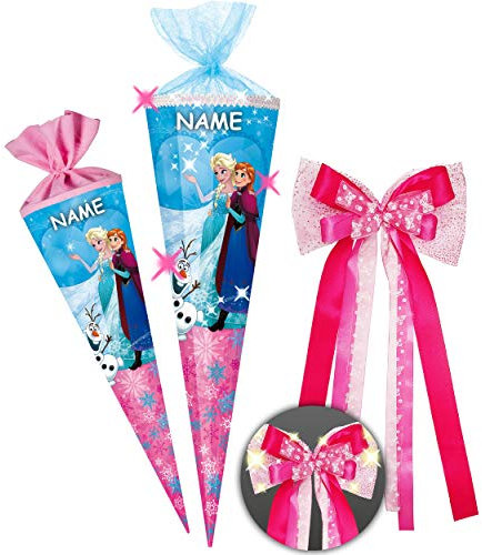 große XL - Schultüte - die Eiskönigin - Frozen - 100 cm - 12 eckig - incl. Name und große LED LICHT - Schleife - Organza - Tüllabschluß - Zuckertüte - Nestler..