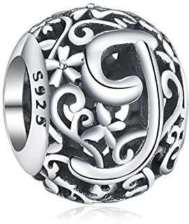 Annmors Damen Buchstabe J Charms für Armband 925 Sterling Silber Anhänger Vintage Alphabet Bead Buchstabieren Sie das Wort Sammlung