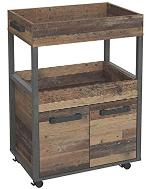 Benji Bar-Schrank mit 2 Türen, 2 Ablagefächern, Füße auf Rollen, altholz, Vintage, Beton, dunkel