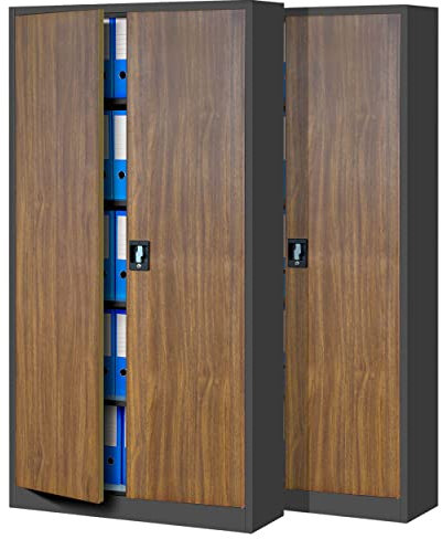 Jan Nowak 2er Set Aktenschrank C001 Metallschrank Stahlschrank Werkzeugschrank Büroschrank Lagerschrank Universalschrank Pulverbeschichtung Flügeltüren 185 cm x 90 cm x 40 cm (anthrazit/holzoptik)