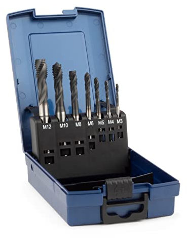 GSR Gewindebohrer Set Silver 7-teilig, HSSE-ALCrO Maschinengewindebohrer Set DIN 2184-1 (DIN 371/376), Form C/35°, HSSE-ALCrO, Metrisch M3-M12, In stabiler Kassette, Gewindeschneider Set