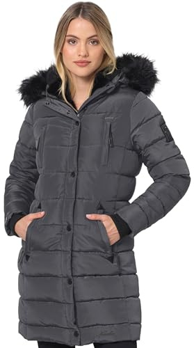 Navahoo Winterjacke Damen - Wasserabweisend, Warm, Kapuze, Winddicht - Wintermantel Lang, Mantel Frauen, Teddyfell gefüttert - Stehkragen, 7 Taschen, verlängerter Zipper