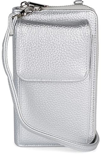 styleBREAKER Damen Mini Bag Geldbörse mit Handy Fach und RFID Schutz, Umhängetasche, Handytasche, Crossbag 02012362, Farbe:Silber