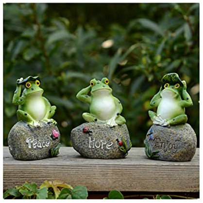 Super Idee Frosch 3er Set Grün mit Worten Peace Hope Enjoy Frosch Gartenfigur Gartendeko Garten Miniteiche Gartenteiche Deko SetGastgeschenk give-Away Geburtstag Frosch Figur für Büro Schreibtisch