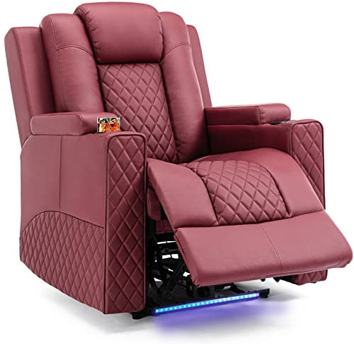 COMHOMA Fauteuil de Massage Electrique Eclairage LED Sofa Châssis Home Theater Shake Rotating Recliner Sofa with 2 Porte-gobelets Rouge