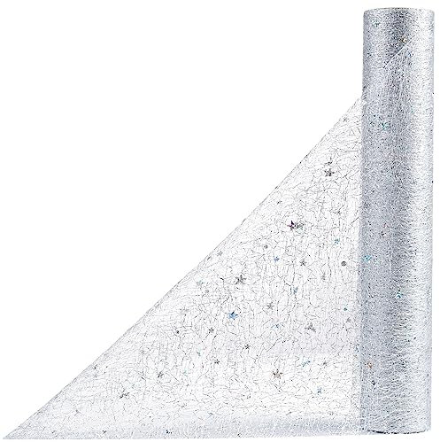 OSVINO Tischläufer Silber 30 cm x 10 m Mit Pailletten Deko Weihnachten Tischdeko Geburtstag Tischdecke Papierrolle Tischband Deko Taufe für Deko Hochzeit Esstisch Wohnzimmer Party Urlaub Handwerk