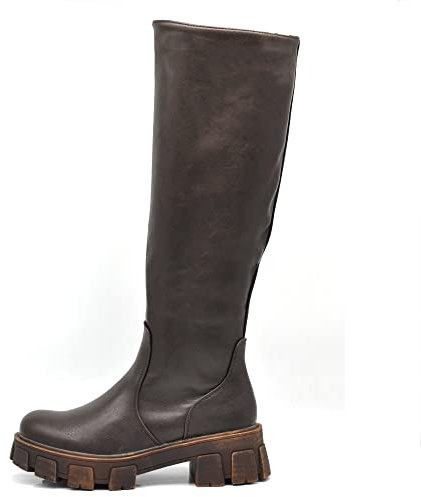 IF Fashion Stivali Alti da Donna Al ginocchio Elasticizzato Equitazione Platform Carrarmato MP322-2 Testa di moro N.37