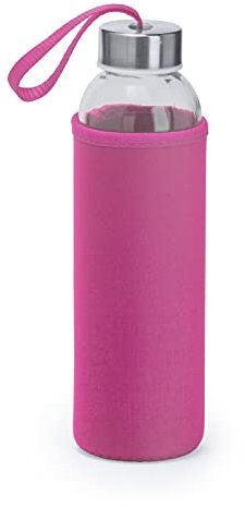 Glasflasche 0,5l mit Neoprenhülle | Trinkflasche aus Glas in 500ml mit Schutzhülle und Edelstahldeckel | Wasserflasche für Sport, Büro, Schule & Outdoor | 8 Farben | mit Wunschdruck, Farbe: Pink