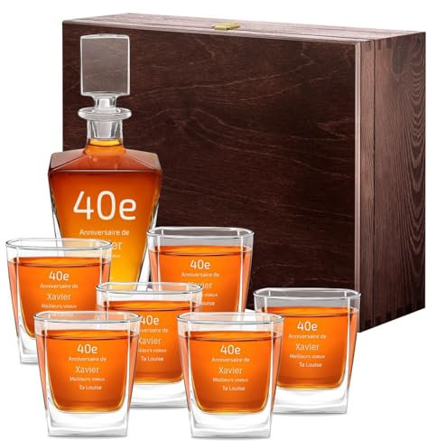 Maverton Carafe et Verres personnalisés - 800ml Bouteille avec 6 Verres à Whisky de 250ml - Accessoires bar pour hommes - Service à Whisky pour papa - pour anniversaire - Voeux