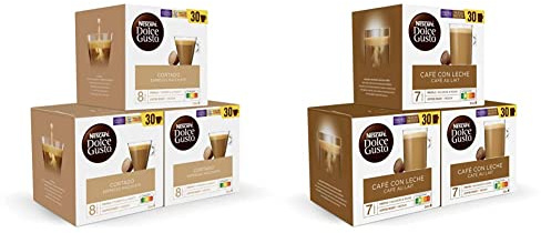 Dolce Gusto NESCAFÉ Cortado - x3 pack de 30 cápsulas - Total: 90 cápsulas & NESCAFÉ Café con Leche o - x3 pack de 30 cápsulas - Total: 90 cápsulas