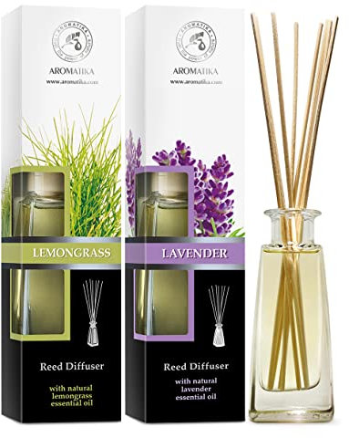 Raumduft Diffuser Lemongrass & Lavendel 2х100ml - Zitronengras - Raumduft Diffuser mit Stäbchen - Naturreines Ätherisches Zitronengrasöl - Lavendelöl - Aromatherapie - Raumbeduftung - Reed Diffuser