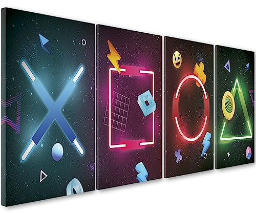 Feeby Wandbilder Spielkonsole Teenager 160x60 cm 4 Teilig Schlafzimmer Modern Vlies Leinwandbilder Bild auf Leinwand Kunstdruck Wand Wanddeko Design Wohnzimmer Jugendzimmer Gaming Play Game Rot