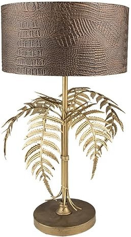 MAISONICA 53cm Heavy Iron (3.2kg) Table Bedside Buffet Lamp Light - Gold Palm Leaf Design - 40w E27