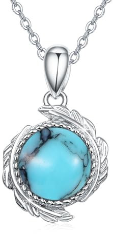 OHAYOO Türkis Kette Silber 925 Türkis Schmuck Halskette Feder Türkis Anhänger Kette Feder Geschenke für Damen Mädchen