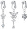 NIUSIMAN 3 Pièce 14G Faux Piercing Nombril Acier Chirurgical avec Ronde CZ Papillon Forme de Cœur Faux Percing au Nombril Argent Piercing Nombril Clip Hoop Pour Les Femmes Les Filles