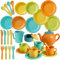 AOLEVA Kids Tea Set and Kitchen Accessories for Ages 3 4 5+ Years Olds, Plastic Pretend Role Play Kitchen Toy Tea Cups, Play Dish Plates Cutlery Dinner Set Gifts for Children Toddler Kids