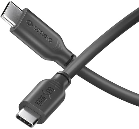 sonero USB-C Ladekabel, 100W PD Schnellladekabel, Handy-Ladekabel, 1,5m | Schnellladekabel USB 2.0 Typ-C für Smartphones, Tablets und weitere USB-C Geräte, robustes USB-C Kabel in Schwarz