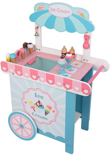 4iQ Group Eiswagen Kinder auf Rädern - Eisdiele Holz - EIS Spielzeug für Kinder ab 3 Jahren - 30,5 x 58 x 87,2 cm