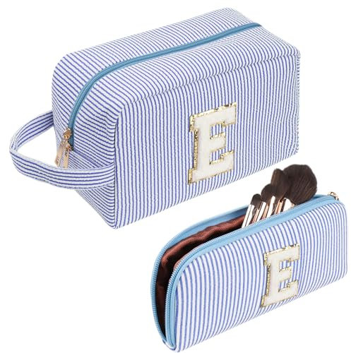 Kosmetiktasche Reise,Make up Tasche,Niedliche Initialen Cord Blau Kosmetiktasche, Geschenk für Frauen, Freundinnen, Beste Freunde mit Kleinen Kosmetiktasche