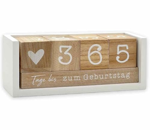 Jahres Countdown Kalender, nachhaltiger Holz-Tischkalender, Dauerkalender, Tagezähler Holz-weiß, 100% Holz (MDF), in Fenster-Box, Geburtstag, Silvester, Jahrestag, Rente, Urlaub, Geburt