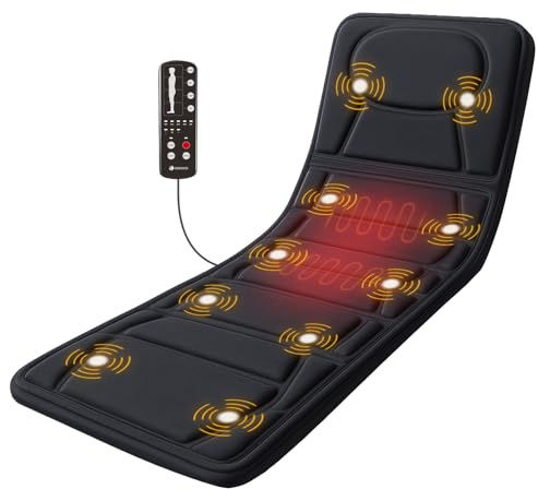 CooCoCo Massagematte mit Wärme, Massagepad mit 10 Vibrationsmotoren, Ganzkörpermassagegerät für Nacken und Rücken, Bettmassagegerät für Schultern, Lendenwirbelsäule und Beine, Regal
