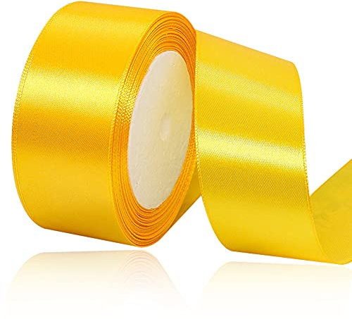 Gelb Satinbands 40mm Breit, 22 Meters Schleifenband, Geschenkband für Geschenkverpackungen, DIY Handwerk, Blumensträuße, Nähprojekte, Schleifenherstellung, Geburtstags- und Hochzeitsdekorationen