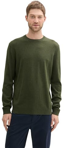 TOM TAILOR Herren 1043266 Basic Strickpullover mit Kaschmir, 36230-Rosin Green Melange, 3XL