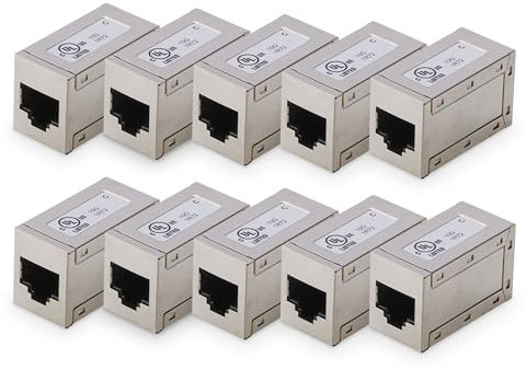 DIGITUS Accoppiatore RJ45 Cat 6-10 Pezzi - Prolunga per Cavo LAN - Connettore per Cavo di Rete Cat6 - Compatibile Poe - Accoppiatore modulare - per Switch, DSL, Modem, Router, PC - Argento