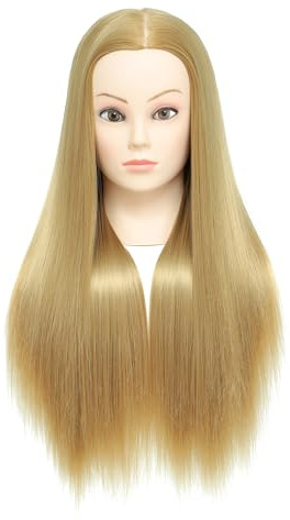 Training Head,26-28 Inch Hairdressing Head 100% Synthetic Fiber Cosmetology Mannequin Head with Free Clamp for Braiding Stying (Gold)