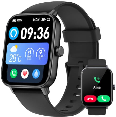 Smartwatch Herren mit Telefonfunktion, Alexa eingebaute, 1.8'' Fitnessuhr Damen mit Herzfrequenz, SpO2, Schlaf, Stress Monitor, 100+ Sportmodi, IP68 Wasserdicht Schrittzähler Uhr Damen für Android iOS