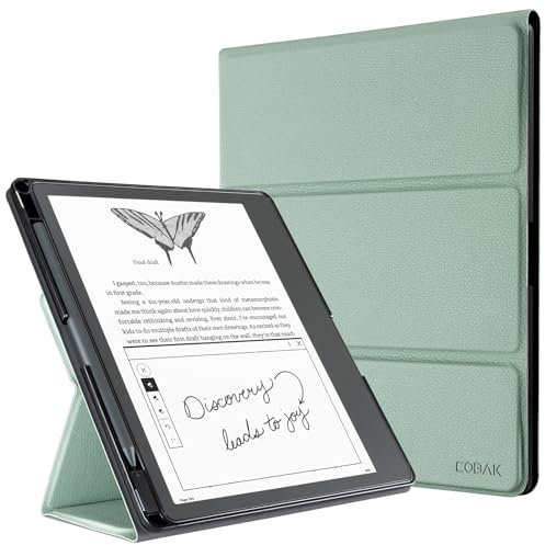 CoBak Tri-fold Case for New Kindle Scribe 2024/2022 Released - Premium Folio Leather Cover with Pen Holder, Auto Sleep/Wake, and Stand Feature Compatible with 10.2 Kindle Scribe, Agave Green